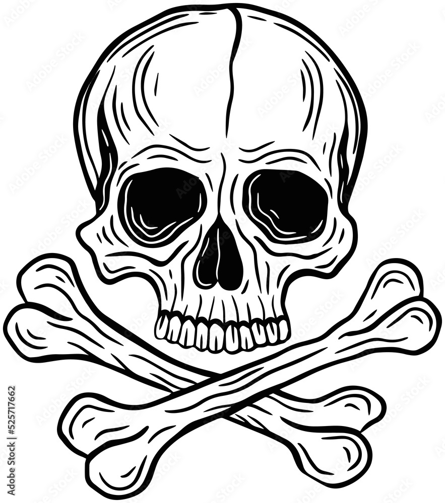 Fototapeta premium Skull Head black and white Hand Drawn tattoo concept Dark Art illustration