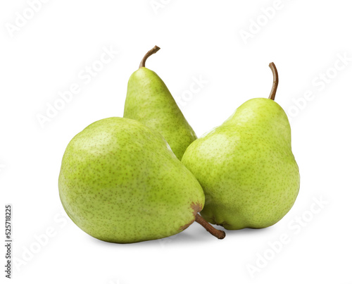 Fresh ripe green pears on white background