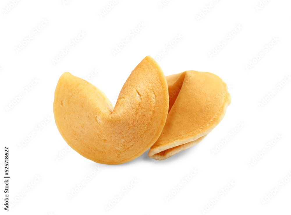Traditional fortune cookies with prediction on white background Traditional fortune cookies with prediction on white background
