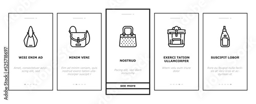 bag handbag woman purse fashion onboarding icons set vector