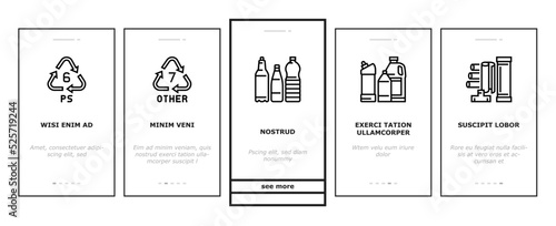 Plastic Waste Nature Environment onboarding icons set vector