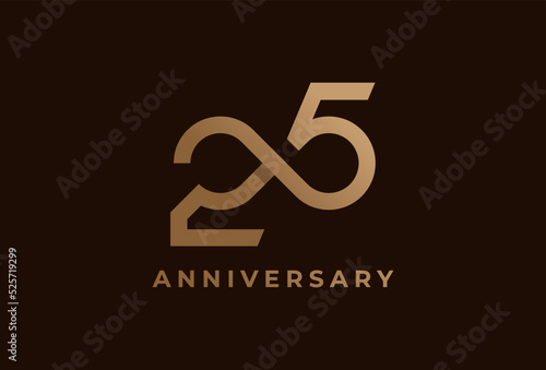 Abstract Number 25 Logo, Number 25 with infinity icon combination, can be used for birthday and business logo templates, flat design logo, vector illustration