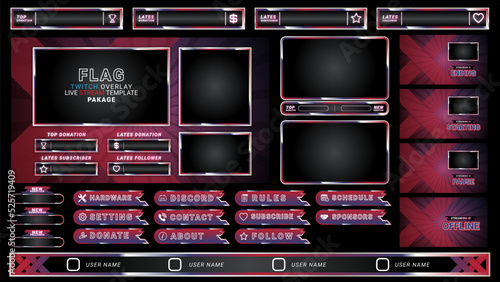 twitch Stream Facecam OBS Template Red X overlay design Pack . modern template illustration vector