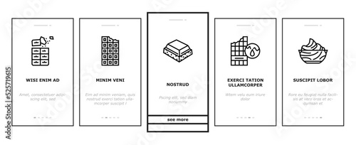 Chocolate Sweet Dessert And Drink onboarding icons set vector
