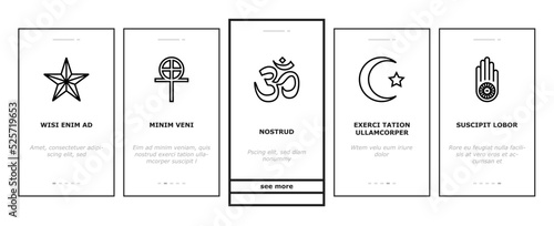Religion, Prayer Cult And Atheism onboarding icons set vector