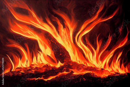 Big bright fire. Fire in the forest. Digital art. Huge flame. Gaming RPG background and texture. game asset