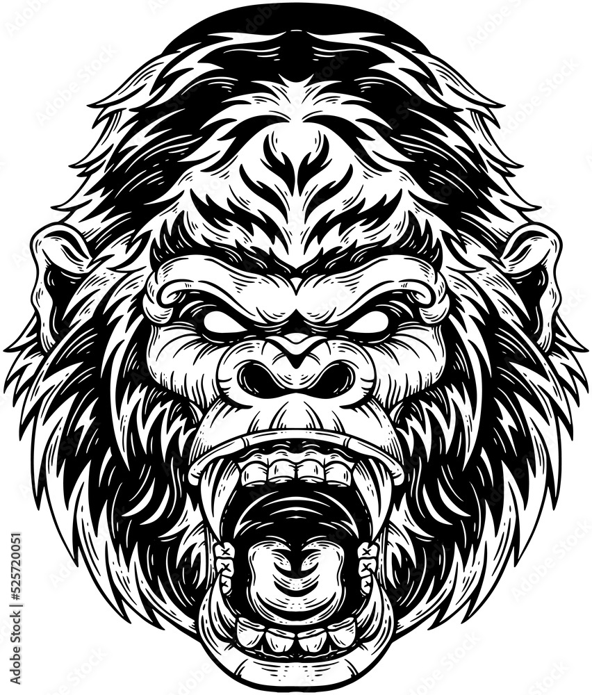 Gorilla ronin terrifying samurai warrior outline Vector Image