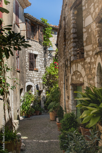 Fototapeta Naklejka Na Ścianę i Meble -  France European Italy Village Stonework Vines Summer 