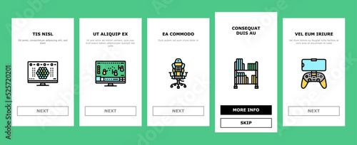 Video Game Electronic And Device onboarding icons set vector