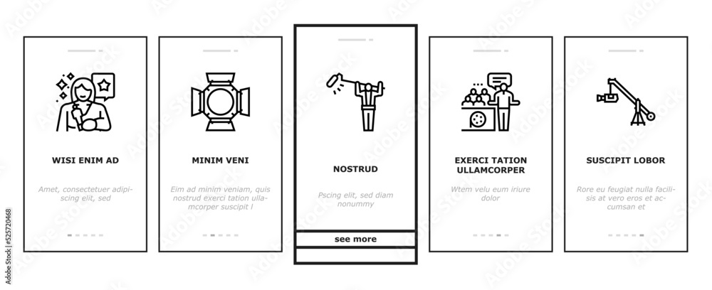 video production film studio onboarding icons set vector