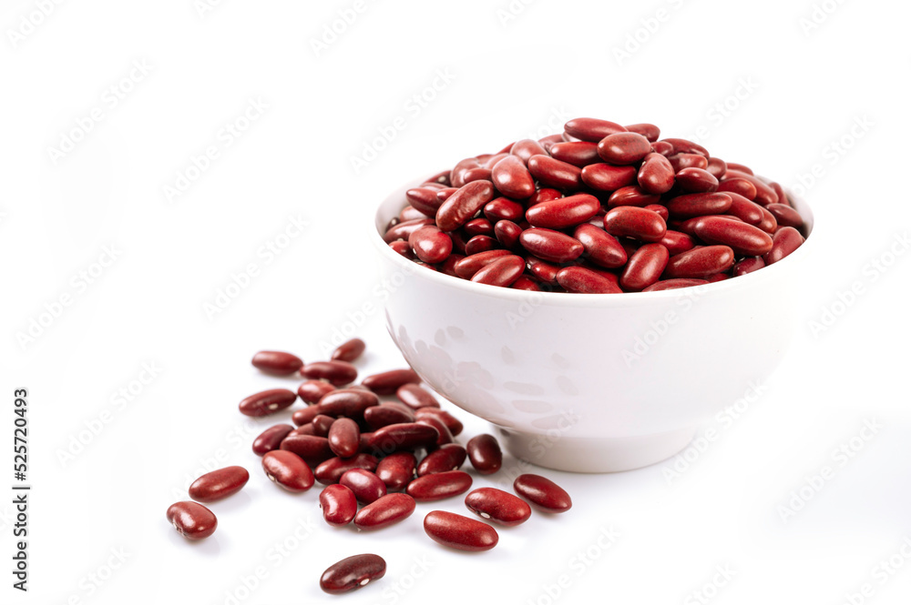 Red kidney beans in white bowl isolated on white background. Red kidney beans in white bowl isolated on white background.