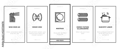 Pasta Delicious Food Meal Cooking onboarding icons set vector