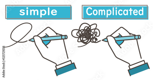 Concept of "simple and complex" and "problem solving" [Vector illustration].