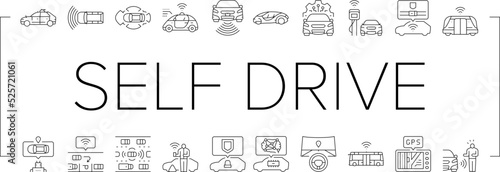 car self vehicle drive smart auto icons set vector