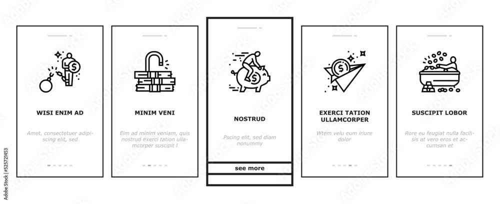 financial freedom money business onboarding icons set vector