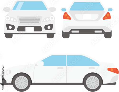 Set of illustrations of flat designs of luxury cars from front, rear and side views