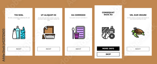 Plastic Waste Nature Environment onboarding icons set vector