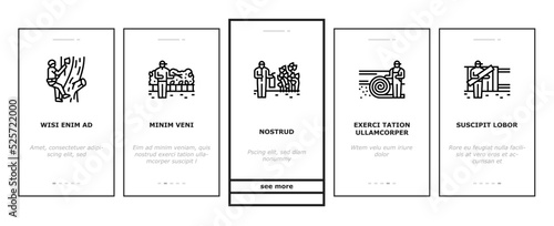 garden landscape lawn landscaping onboarding icons set vector