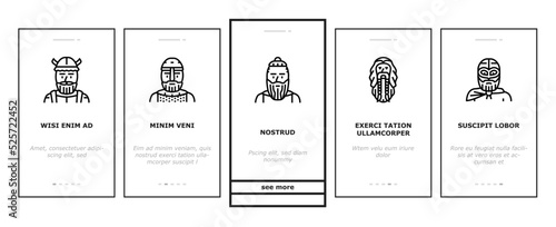 viking medieval norse helmet onboarding icons set vector