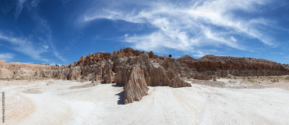 Rock Formation in the desert of American Nature Landscape. Cathedral Gorge State Park, Panaca, Nevada, United States of America. Background Panorama