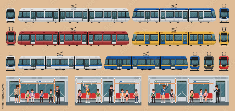 Modern Tram isolated on background. Tram vector cartoon Flat style, vector illustration.