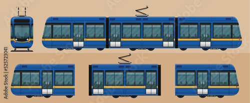 Modern Tram isolated on background. Tram vector cartoon Flat style, vector illustration.