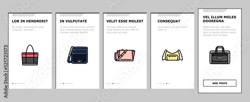 bag handbag woman purse fashion onboarding icons set vector