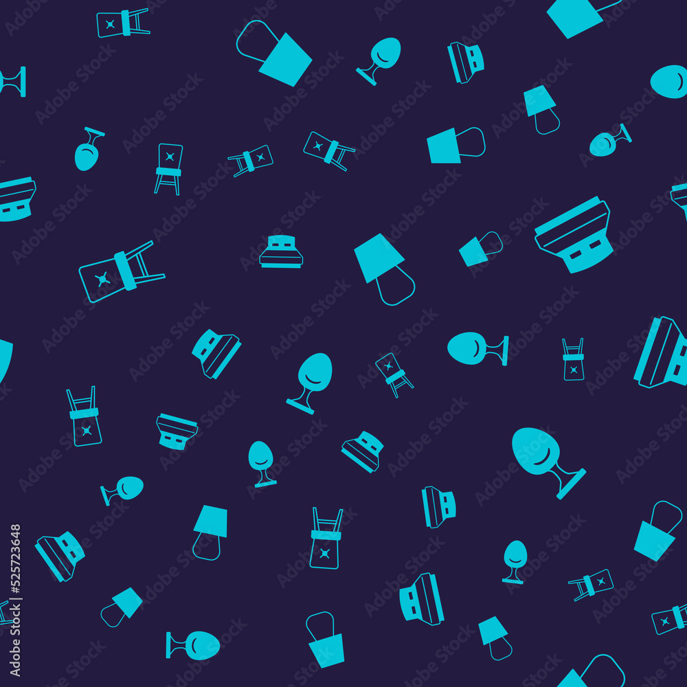 Set Chair, Big bed, Table lamp and Armchair on seamless pattern. Vector Set Chair, Big bed, Table lamp and Armchair on seamless pattern. Vector