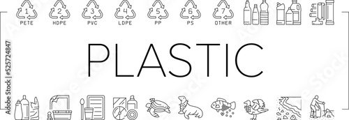 Plastic Waste Nature Environment Icons Set Vector