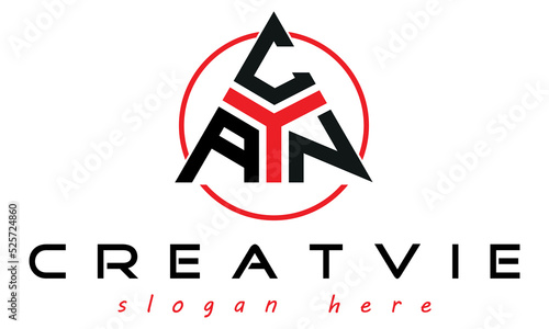 ACN three letter creative triangle shape in circle logo design vector template. typography logo | Letter mark logo | initial logo | wordmark logo | minimalist logo | gaming logo | emblem logo