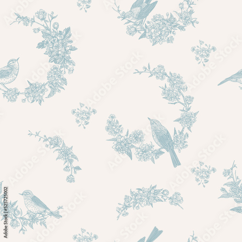 Floral print. Seamless pattern. Blue