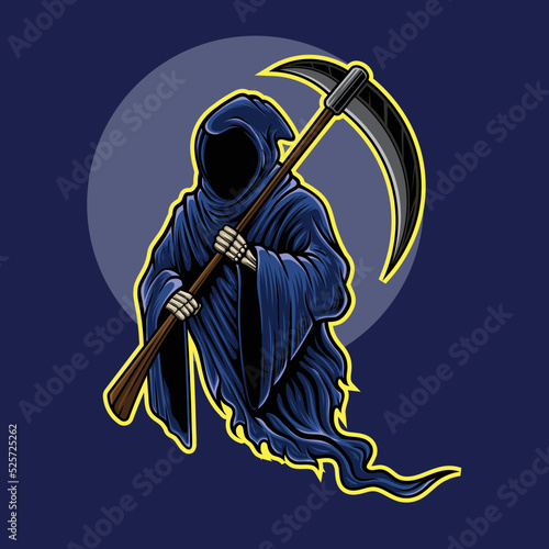 Blue Grim Reaper with Scythe of Death and Blue Moon