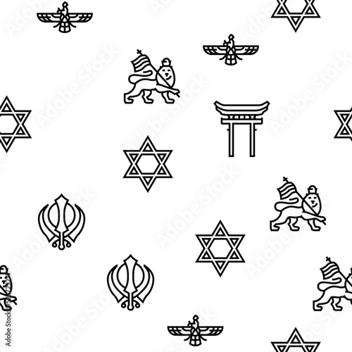 Religion, Prayer Cult And Atheism vector seamless pattern