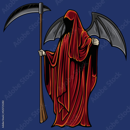 Red Grim Reaper with Demon's Wings and Scythe of Death