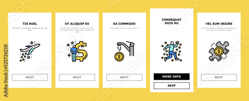 financial freedom money business onboarding icons set vector