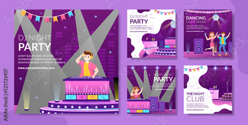 Dj Night Club Party Social Media Post Template Hand Drawn Cartoon Flat Illustration