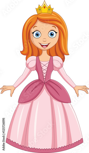 Cartoon happy princess in pink dress