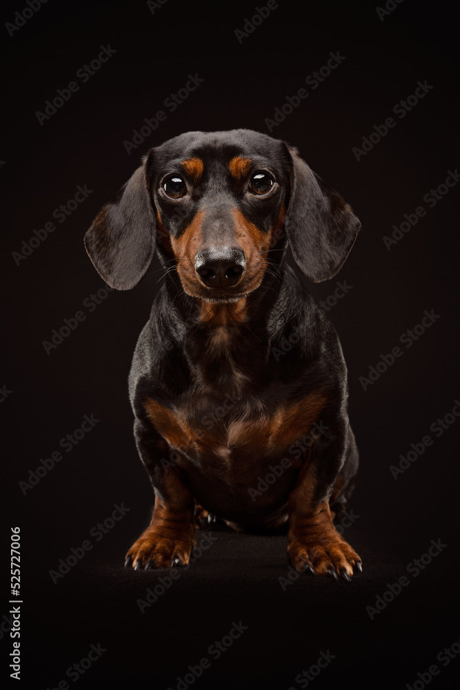 Portrait of a Dachshund on black background