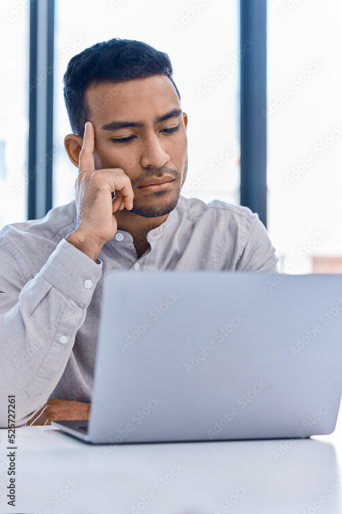 Thinking, idea development and business strategy of a businessman working at a office computer. Corporate finance worker focus and attention planning b2b investment growth and company job analytics Thinking, idea development and business strategy of a businessman working at a office computer. Corporate finance worker focus and attention planning b2b investment growth and company job analytics