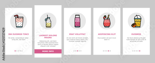 smoothie fruit juice food shake onboarding icons set vector