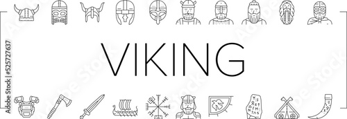 viking medieval norse helmet icons set vector