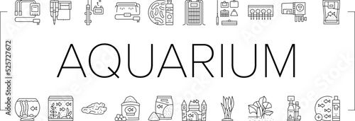 aquarium fish water sea tank icons set vector
