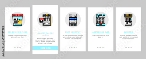 Drug Test Examination Device onboarding icons set vector