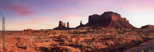 Desert Rocky Mountain American Landscape. Colorful Sunset Sky Art Render. Oljato-Monument Valley  Utah  United States. Nature Background Panorama