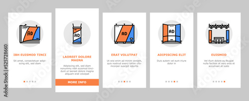 stand trade show event booth onboarding icons set vector