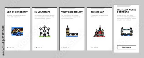 Europe Monument Construction onboarding icons set vector