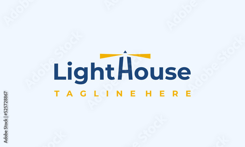 illustration vector graphic logo design, typography logo with negative space letter H as the light house