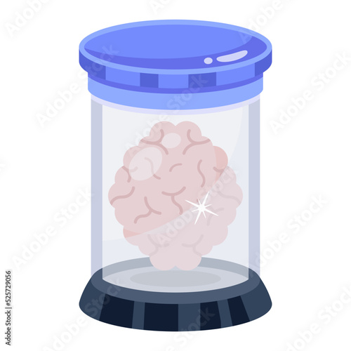 A preserved brain in a jar, flat icon