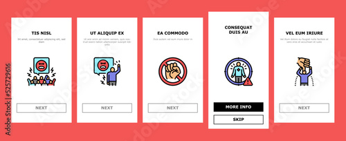 violence first aggressive hand onboarding icons set vector