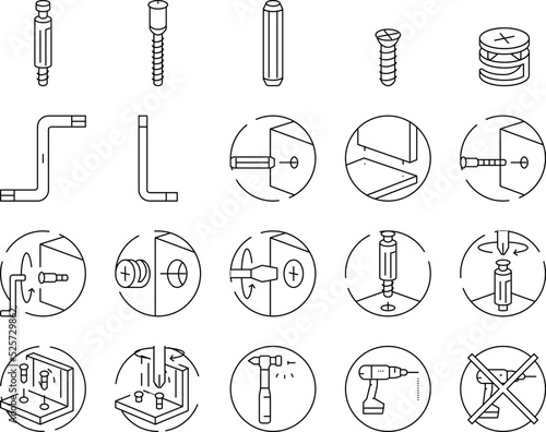assembly furniture instruction icons set vector
